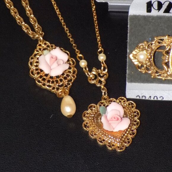 Lot of 5 New 1928 Floral Brooch, Necklaces, Clip-On & Drop Earrings Bundle - Picture 2 of 11